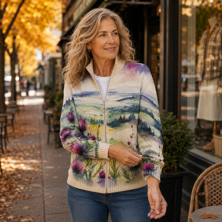 Marlowe | Cardigan zippé paysage chardon