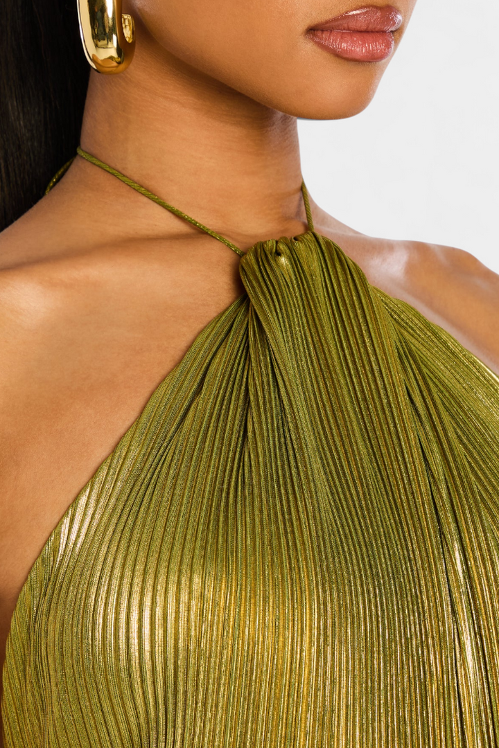 Robe Métallique Bojana avec Dos Nu et Fente Haute