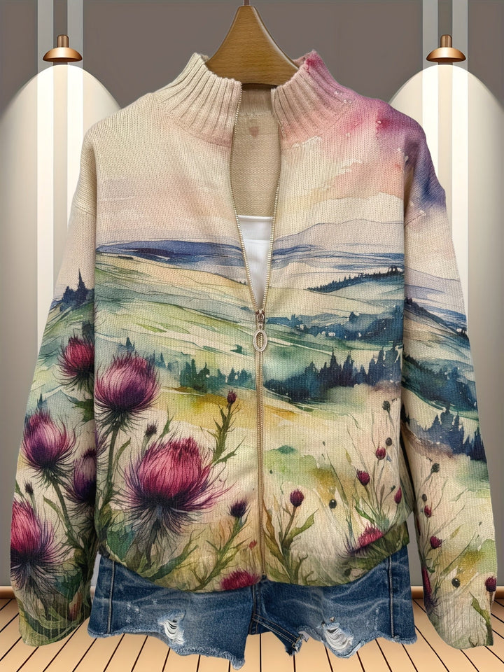 Marlowe | Cardigan zippé paysage chardon