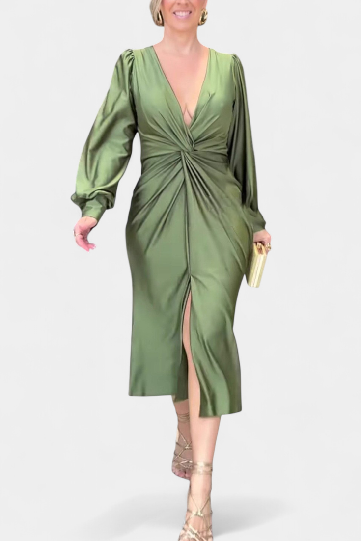 Lena Robe Longue à Manches Longues et Décolleté en V